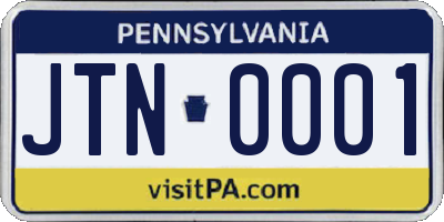 PA license plate JTN0001