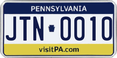 PA license plate JTN0010