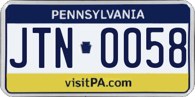 PA license plate JTN0058