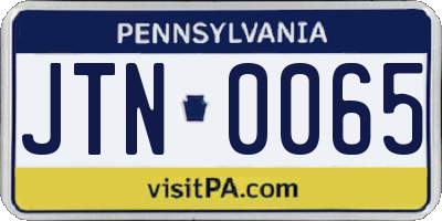 PA license plate JTN0065