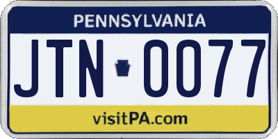 PA license plate JTN0077