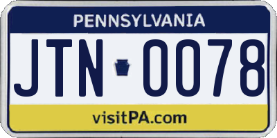 PA license plate JTN0078