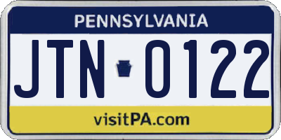 PA license plate JTN0122