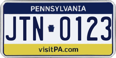 PA license plate JTN0123