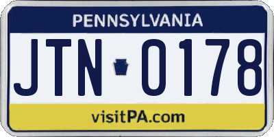 PA license plate JTN0178