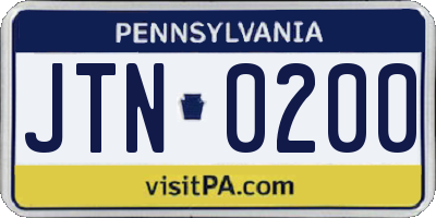 PA license plate JTN0200