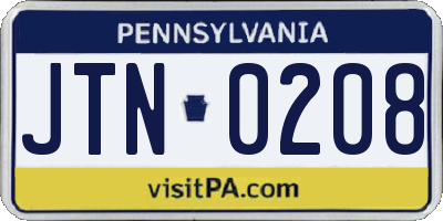 PA license plate JTN0208