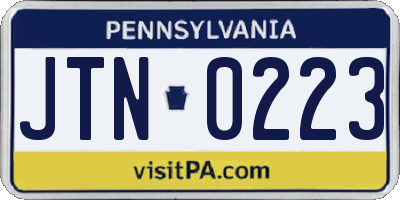 PA license plate JTN0223