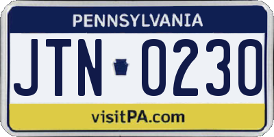 PA license plate JTN0230