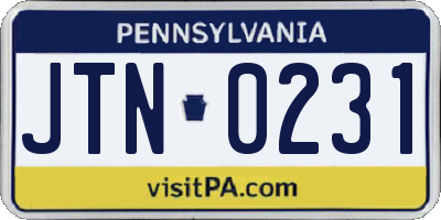 PA license plate JTN0231