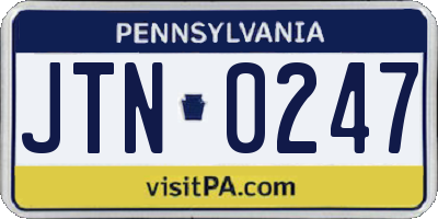 PA license plate JTN0247