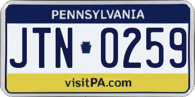 PA license plate JTN0259
