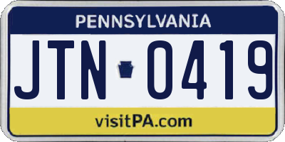 PA license plate JTN0419