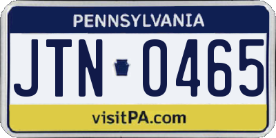 PA license plate JTN0465