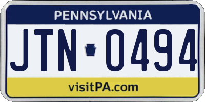 PA license plate JTN0494