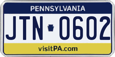 PA license plate JTN0602