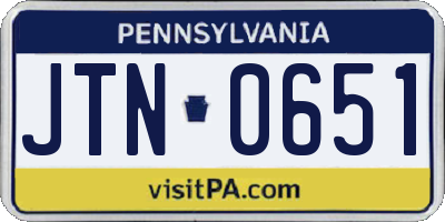 PA license plate JTN0651