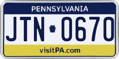 PA license plate JTN0670