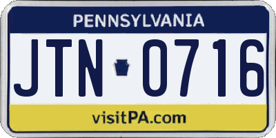PA license plate JTN0716