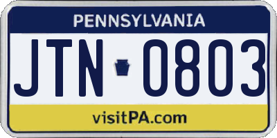 PA license plate JTN0803