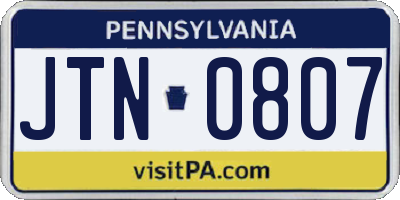 PA license plate JTN0807