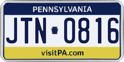 PA license plate JTN0816
