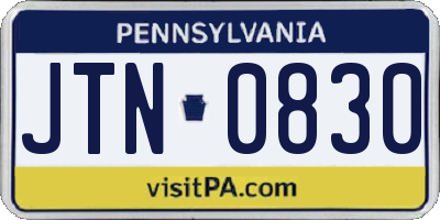 PA license plate JTN0830