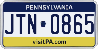 PA license plate JTN0865
