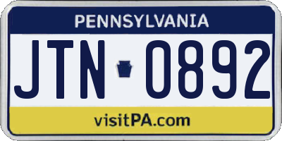 PA license plate JTN0892