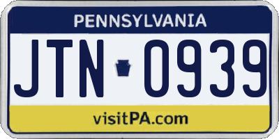 PA license plate JTN0939