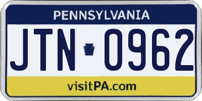 PA license plate JTN0962