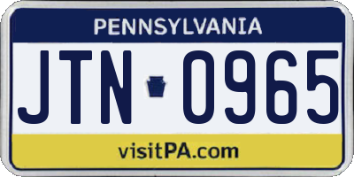 PA license plate JTN0965