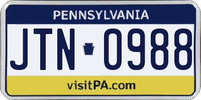 PA license plate JTN0988