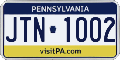 PA license plate JTN1002