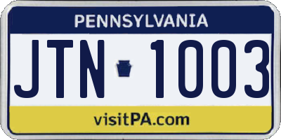 PA license plate JTN1003