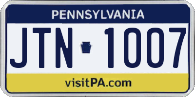 PA license plate JTN1007