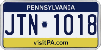 PA license plate JTN1018