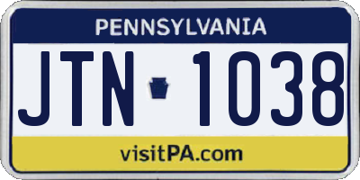 PA license plate JTN1038
