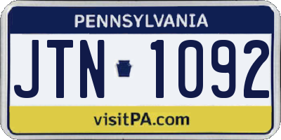 PA license plate JTN1092