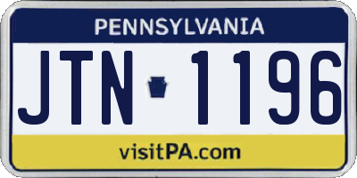 PA license plate JTN1196