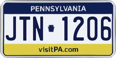 PA license plate JTN1206