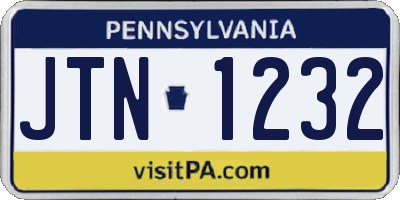 PA license plate JTN1232