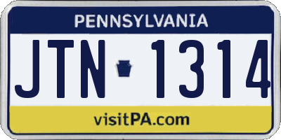 PA license plate JTN1314