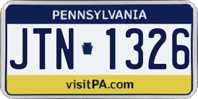 PA license plate JTN1326