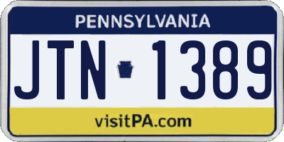 PA license plate JTN1389