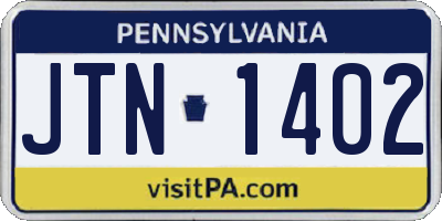 PA license plate JTN1402