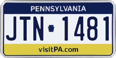PA license plate JTN1481