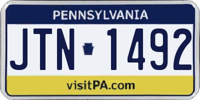 PA license plate JTN1492
