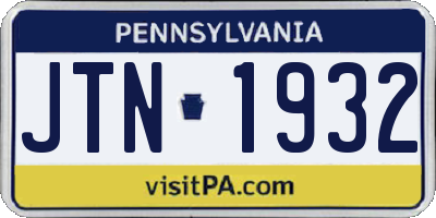 PA license plate JTN1932
