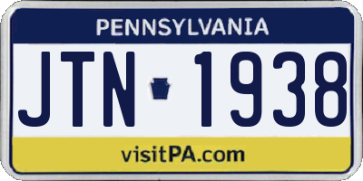PA license plate JTN1938